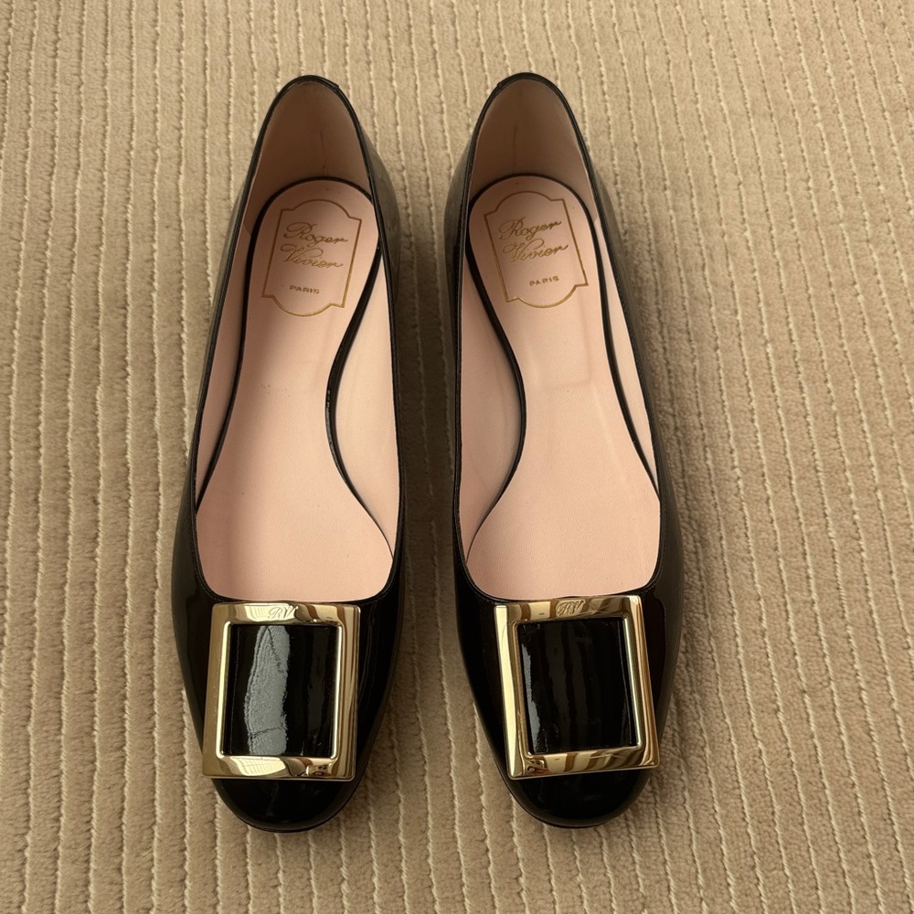 Roger Vivier Black Flats with Gold Accent